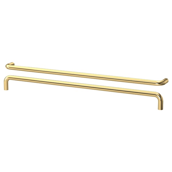 Due manici color oro, eleganti, allungati con lievi curve alle due estremità, disposti orizzontalmente, fanno parte della serie BAGGANÄS.