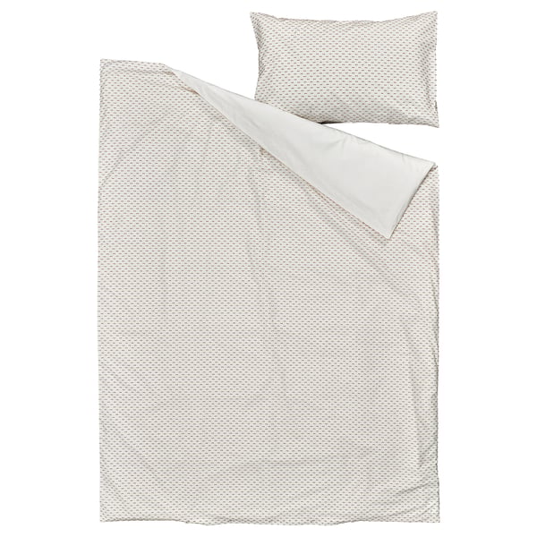 Set biancheria da letto beige e bianco con motivo intrecciato, composto da copripiumino e federa. Morbido 100% cotone.