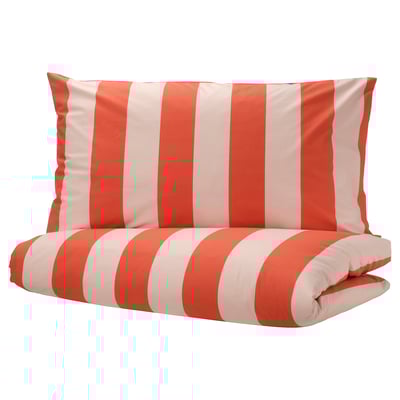 BARNDRÖM Copripiumino e federa, rosa rosso/motivo a righe, 150x200/50x80 cm