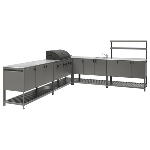 BÅTSKÄR Cucina ester/BBQ carbon/elem lavel, grigio scuro, 300x300 cm