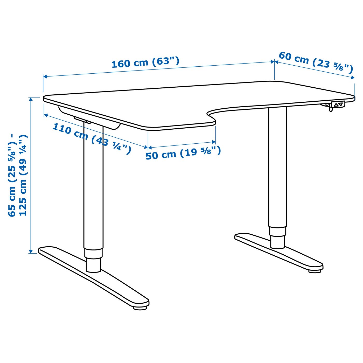 BEKANT Scrivania angolare sx regolabile, linoleum blu, bianco, 160x110 cm -  IKEA IT