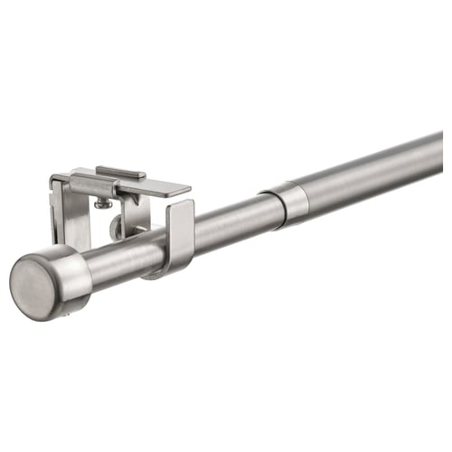 Set di bastoni per tende in argento BEKRÄFTA, design elegante, lunghezza regolabile, include staffe e terminali.