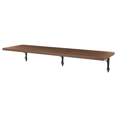 Una mensola da parete BERGSHULT, marrone noce, con piano in legno e staffe in metallo, design rettangolare.