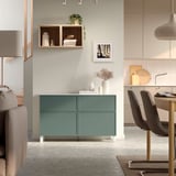 BESTÅ Combinazione + ante/cassetti, bianco/Krukmakare grigio scuro-verde, 120x42x75 cm