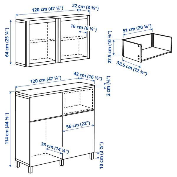 Illustrazione con le misure del prodotto: BESTÅ.