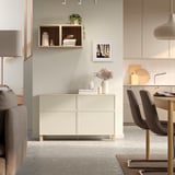 BESTÅ Combinazione + ante/cassetti, effetto rovere con mordente bianco/Krukmakare beige, 120x42x74 cm