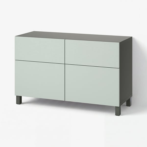 BESTÅ Combinazione + ante/cassetti, grigio scuro/Hjortviken/Stubbarp grigio pallido-verde, 120x42x74 cm