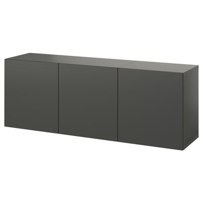 Moderno mobile a muro nero con linee pulite e ante piatte per riporre gli oggetti in modo elegante.