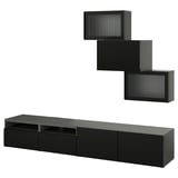 Moderno mobile tv e pensili neri BESTÅ, eleganti e rettangolari, adatti per soggiorni, organizzati e adatti ai cavi.