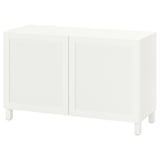 Una credenza ikea BESTÅ bianca, rettangolare, con due ante e quattro gambe.