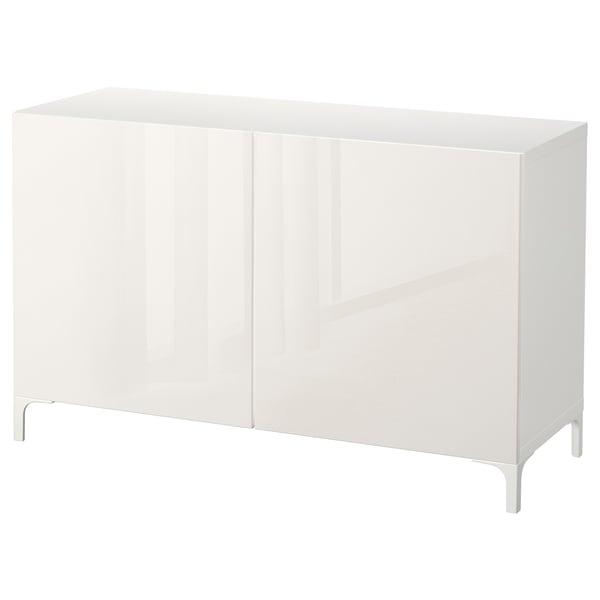 Armadietto contenitore BESTÅ bianco con design elegante e gambe in metallo.