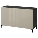 Madia Beåstå: 2 ante, nero e beige, rettangolare, finitura lucida, gambe di supporto.
