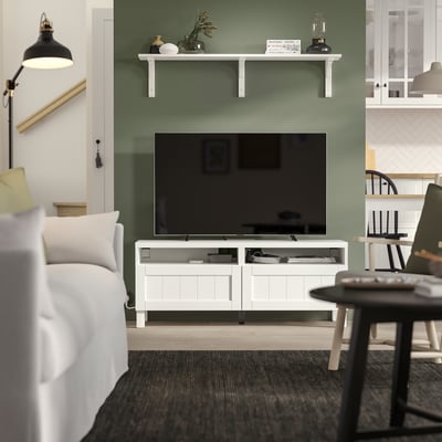 BESTÅ Mobile TV con cassetti, bianco/Pipmakare bianco, 120x42x48 cm