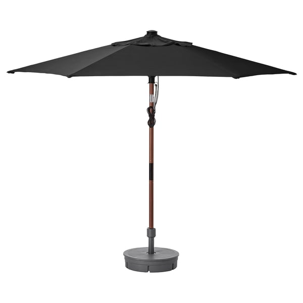 BETSÖ / LINDÖJA Ombrellone con base, effetto legno marrone ...