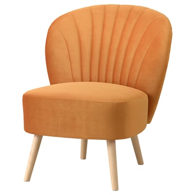 Sedia BILLHAMN in tessuto arancione, schienale arrotondato, gambe in legno.