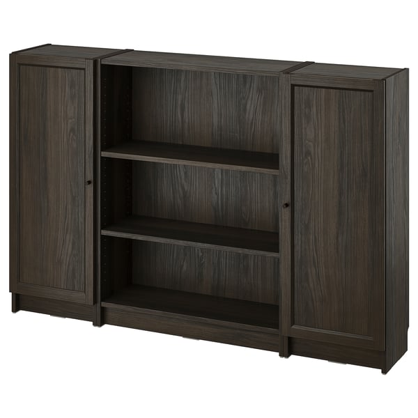 Libreria BILLY in legno scuro con ripiani chiusi e aperti