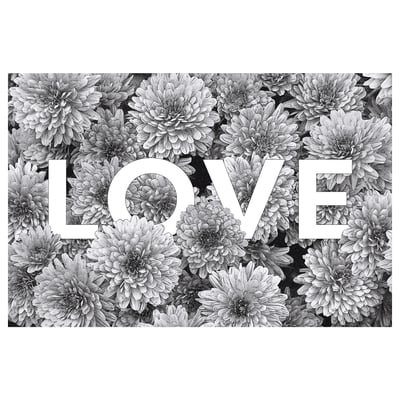 Arte su tela di fiori in bianco e nero con testo d'amore.