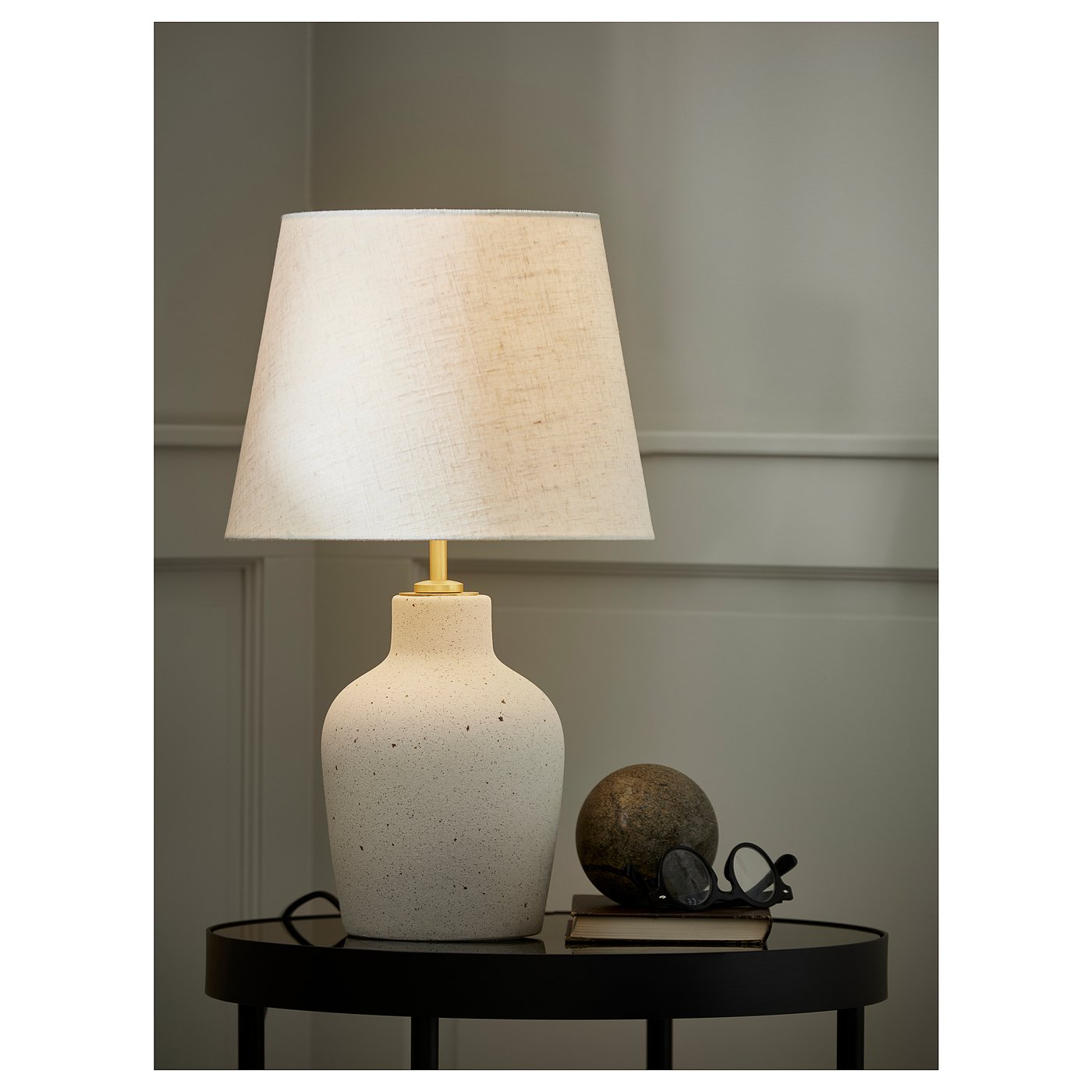 Lampada Da Tavolo E Studio In Ceramica Bianca Con Paralume In Stoffa - E27, H 55 X L 30 Cm - 6