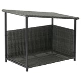 Cuccia per cani grigio scuro, plastica rattan su acciaio, rialzata, resistente ai raggi UV.