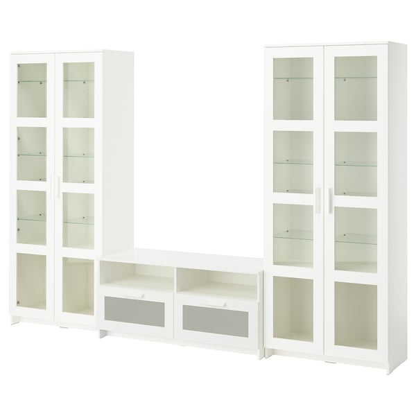 BRIMNES Combinazione TV/ante a vetro, bianco, 280x41x190 cm