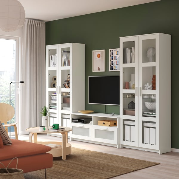 BRIMNES Combinazione TV/ante a vetro, bianco, 280x41x190 cm