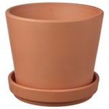 Fioriera in terracotta BRUNBÄR, arancione, cilindrica con piattino, design moderno per esterni.