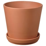 Fioriera in terracotta BRUNBÄR, arancione, rotonda con piattino.