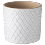 Fioriera CHIAFRÖN in ceramica bianca, a rombi, rotonda e alta con bordo liscio, ideale per le piante.