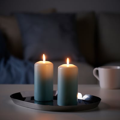 DAGLIGEN Candela a colonna senza profumo, blu pallido, 14 cm 40 h