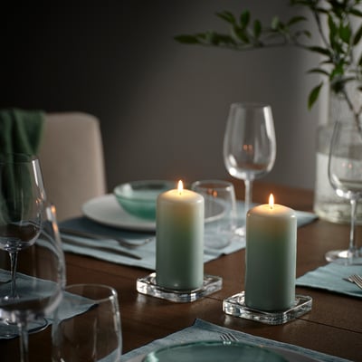 DAGLIGEN Candela a colonna senza profumo, grigio chiaro-verde, 14 cm 40 h