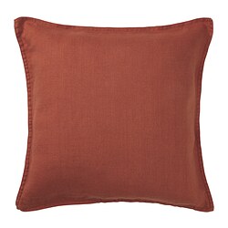 Cuscino quadrato in lino rosso-marrone con chiusura a cerniera.