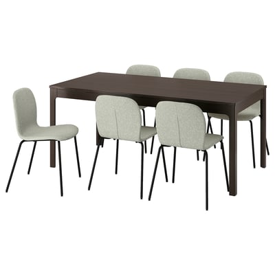 Tavolo da pranzo allungabile EKEDALEN con 4 sedie in tessuto grigio e piano rettangolare testa di moro.