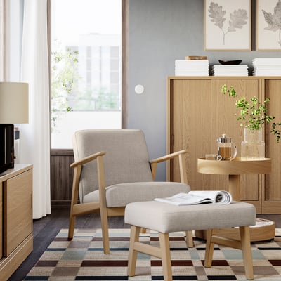 EKENÄSET Poltrona, effetto rovere/Kilanda beige chiaro