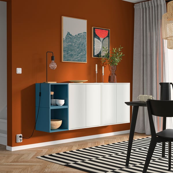 EKET Combinazione di mobili da parete, bianco/blu grigio scuro, 175x35x70 cm