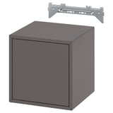 Cubo portaoggetti EKET grigio scuro, a forma di cubo, con binario di sospensione a parete abbinato progettato per il montaggio a parete, design contemporaneo e minimalista.