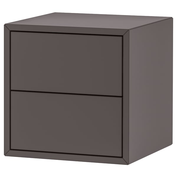 Un moderno mobile contenitore EKET in grigio scuro dal design elegante e minimalista, dotato di due cassetti.