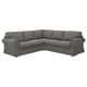 Divano a forma di L in tessuto grigio, EKTORP, comodo cuscino, moderno design con braccioli arrotolati.