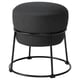 Elegante pouf EMMISLÖV nero con elegante struttura in metallo e morbido tessuto grigio, forma rotonda, stile moderno.
