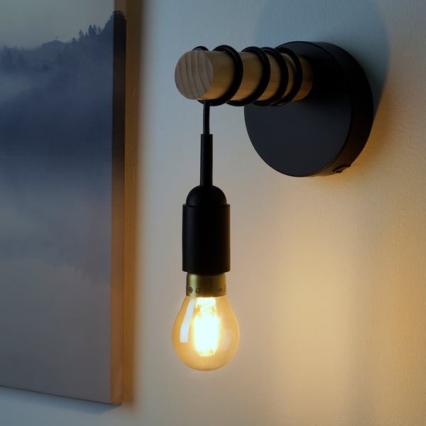 Lampada da parete moderna ENGARN, legno e ottone, lampadina sferica, da parete, design minimalista, piccola.