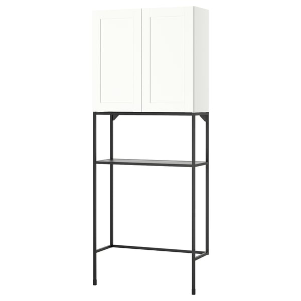 Un mobile contenitore ikea ENHET bianco, con mobile e supporto in metallo, che combina funzionalità e design elegante.