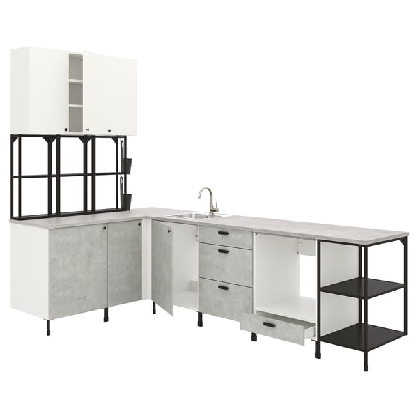 ENHET Cucina angolare - antracite, effetto cemento bianco ...