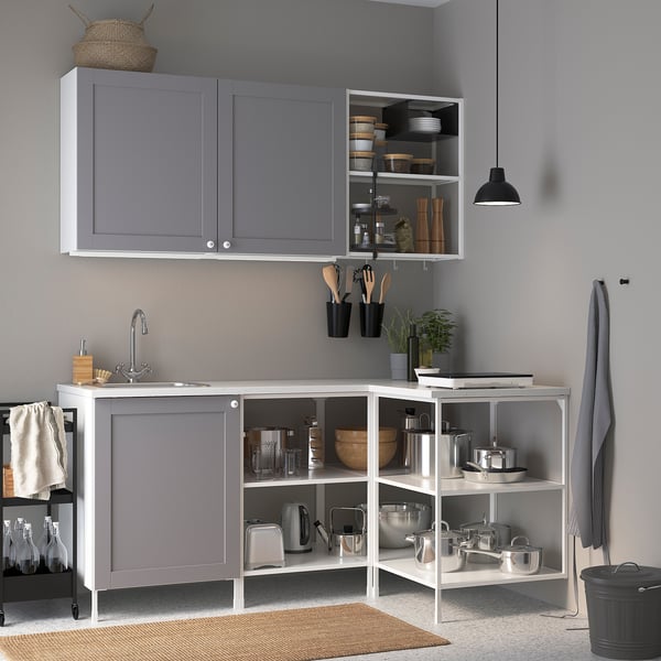 ENHET Cucina angolare - bianco/grigio cornice - IKEA IT
