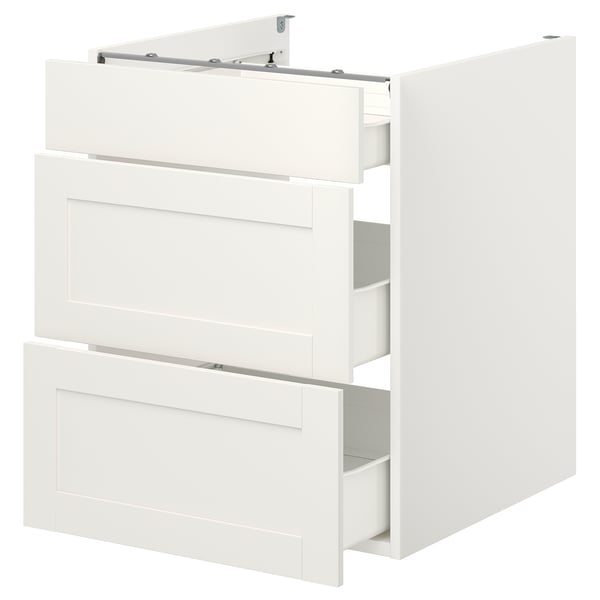 Armadio da cucina ENHET bianco con tre cassetti e design pulito.