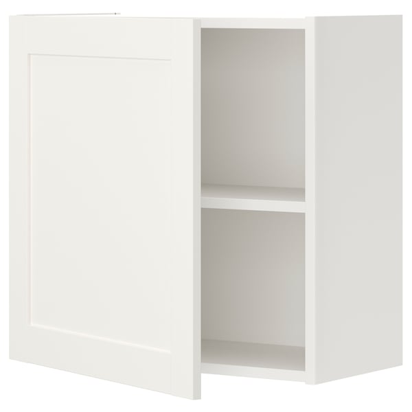 Un pensile ENHET bianco con un ripiano, caratterizzato da un design moderno e un'unica anta.