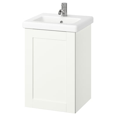 ENHET mobile bagno bianco con lavabo e miscelatore monocomando, design elegante e moderno.