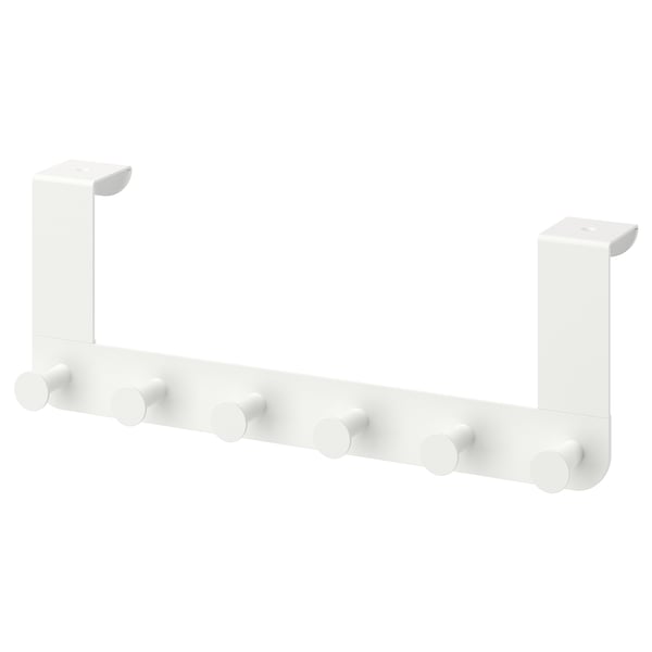 Portaganci bianco ENUDDEN, sei ganci rotondi, design salvaspazio, montaggio sopra la porta.