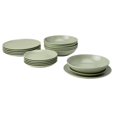 Set di piatti e ciotole FÄRGKLAR verdi, design semplice, gres.
