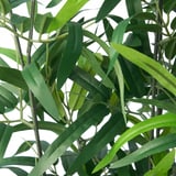 Primo piano di foglie artificiali verdi lussureggianti, che imitano il fogliame naturale.