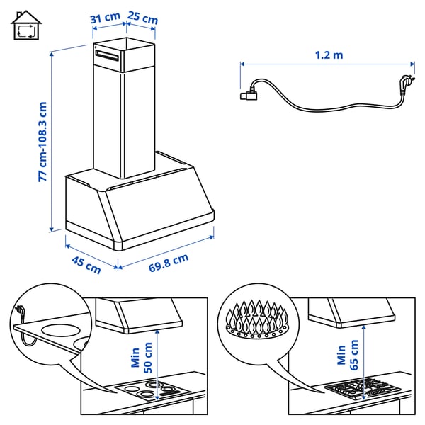 Illustrazione con le misure del prodotto: FOKUSERA.