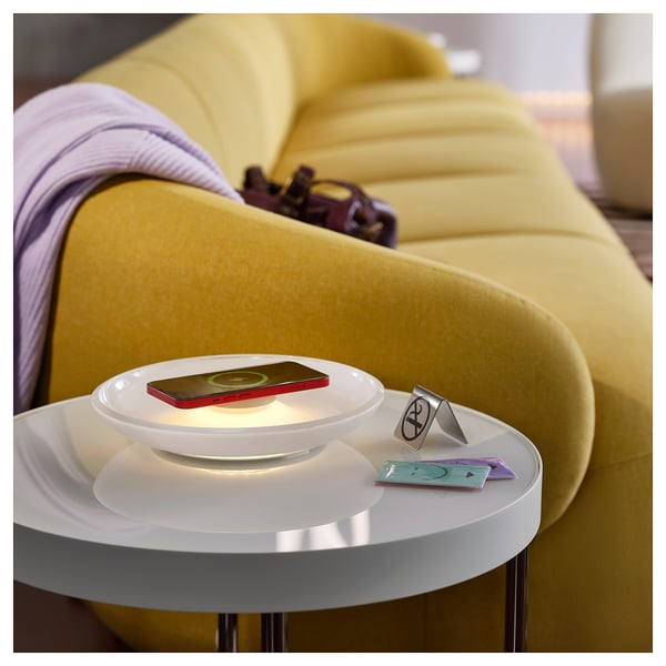 FRÖTORP Tavolino, bianco cromato/bianco vetro, 48 cm